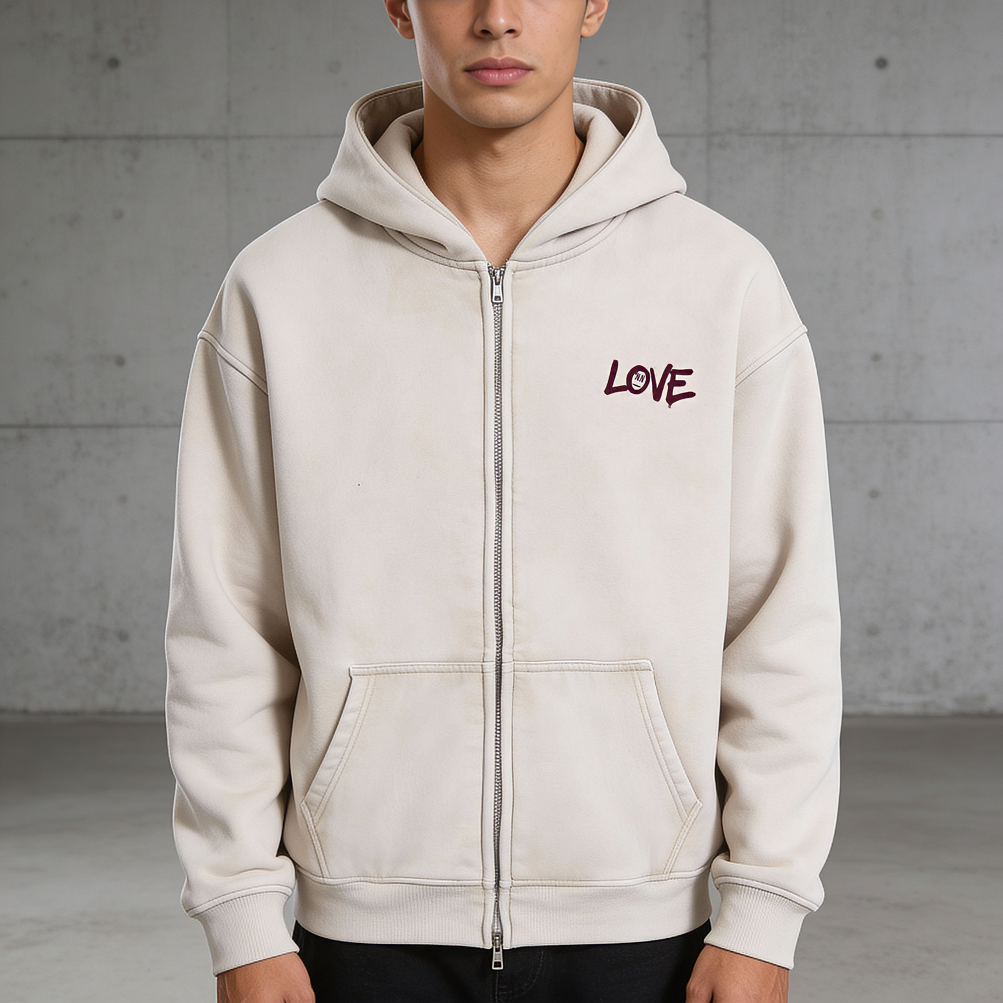 XOXO Zip-Through Boxy Fleece Hoodie