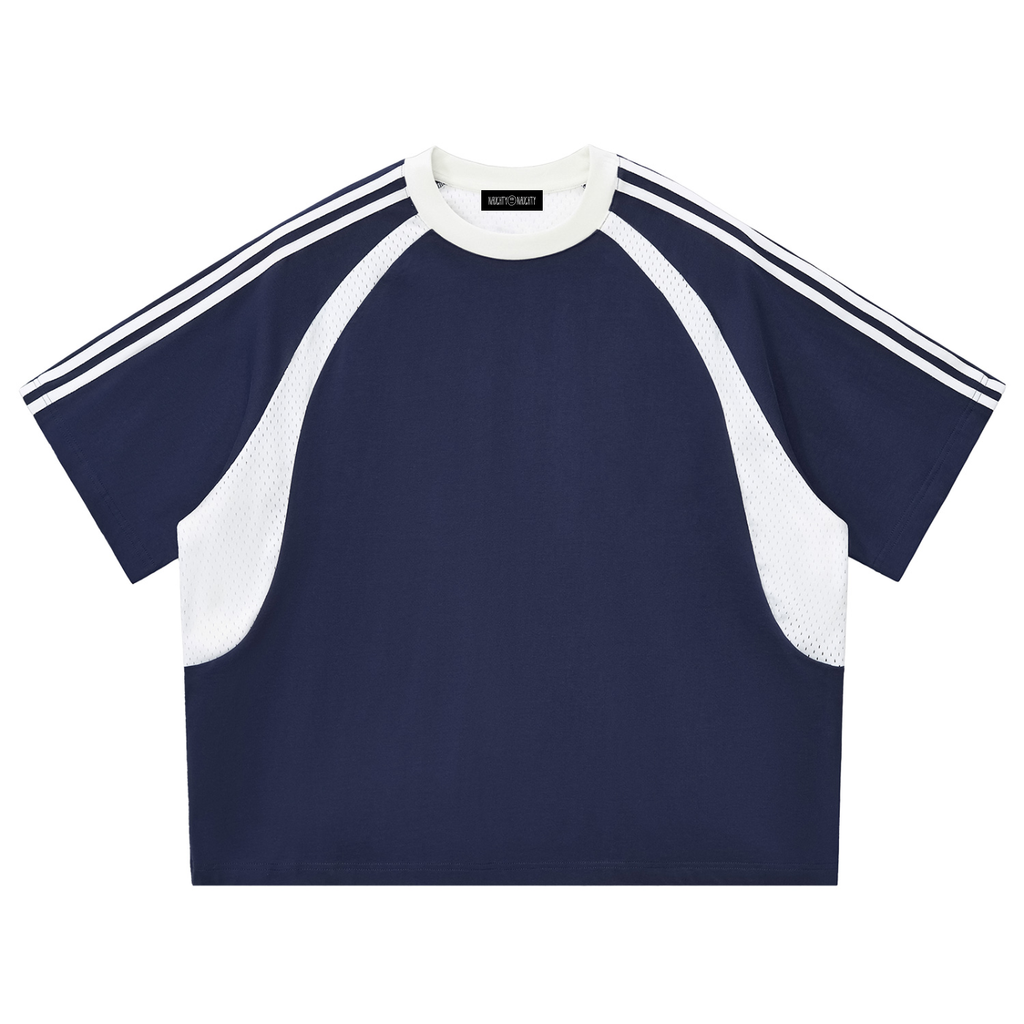 Contrast Stripes Panel Mesh T-shirt