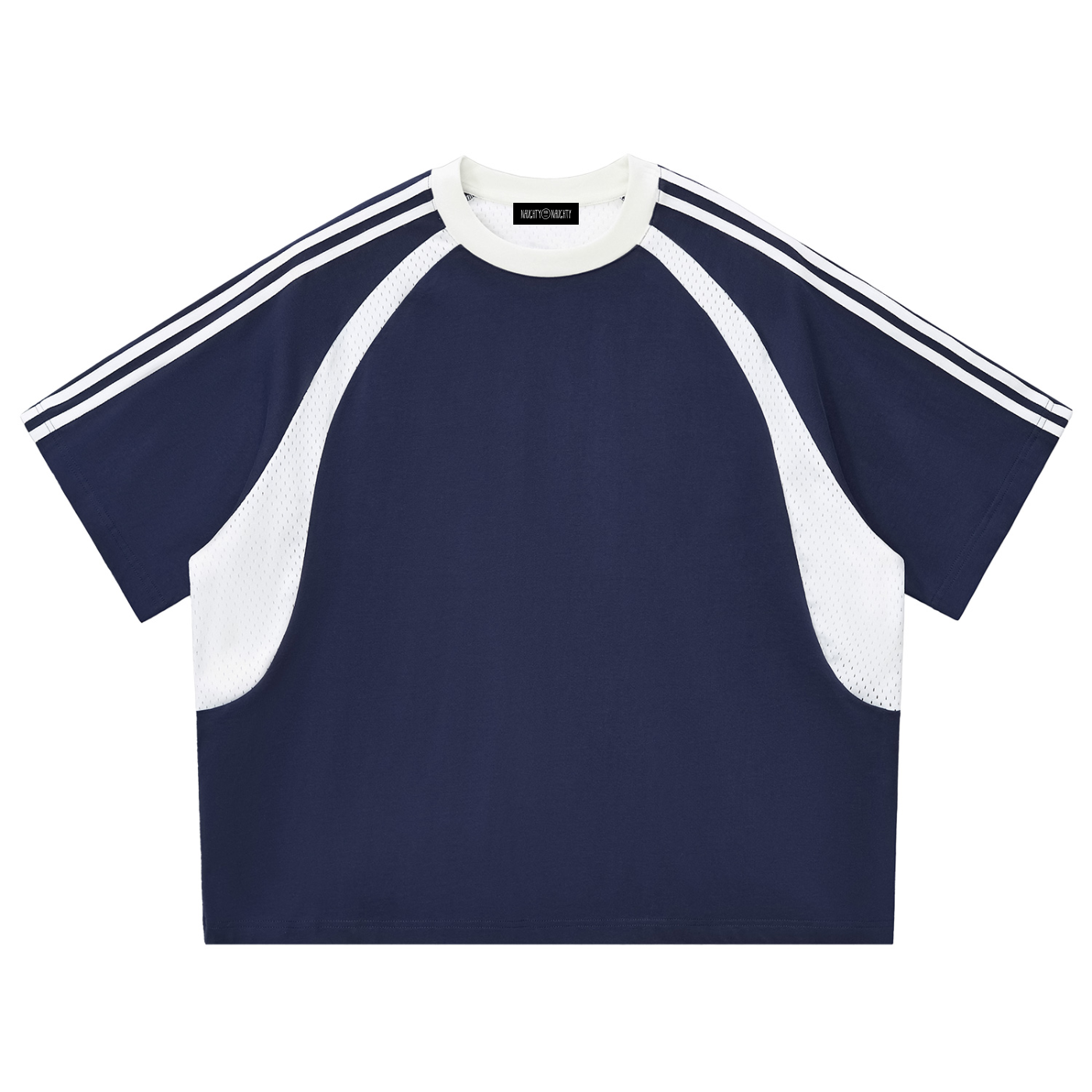 Contrast Stripes Panel Mesh T-shirt