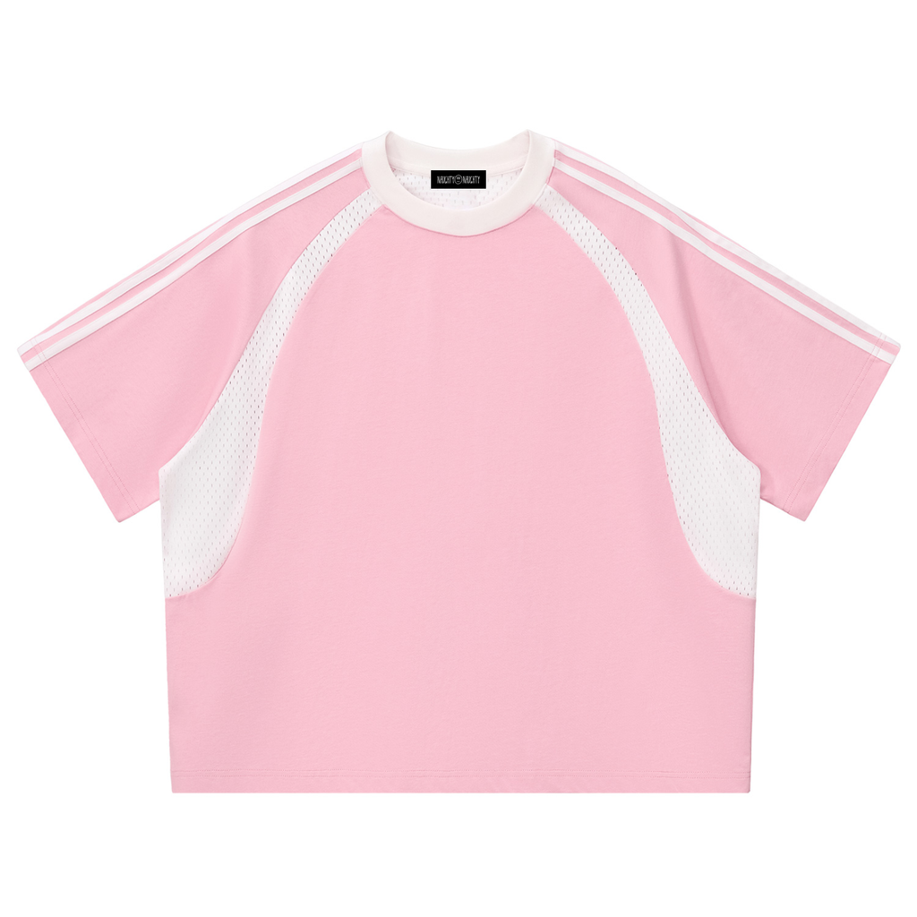 Contrast Stripes Panel Mesh T-shirt
