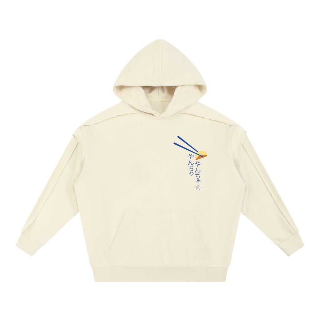 Soft Noodle Energy Tape Raw Edge Double Layered Hoodie