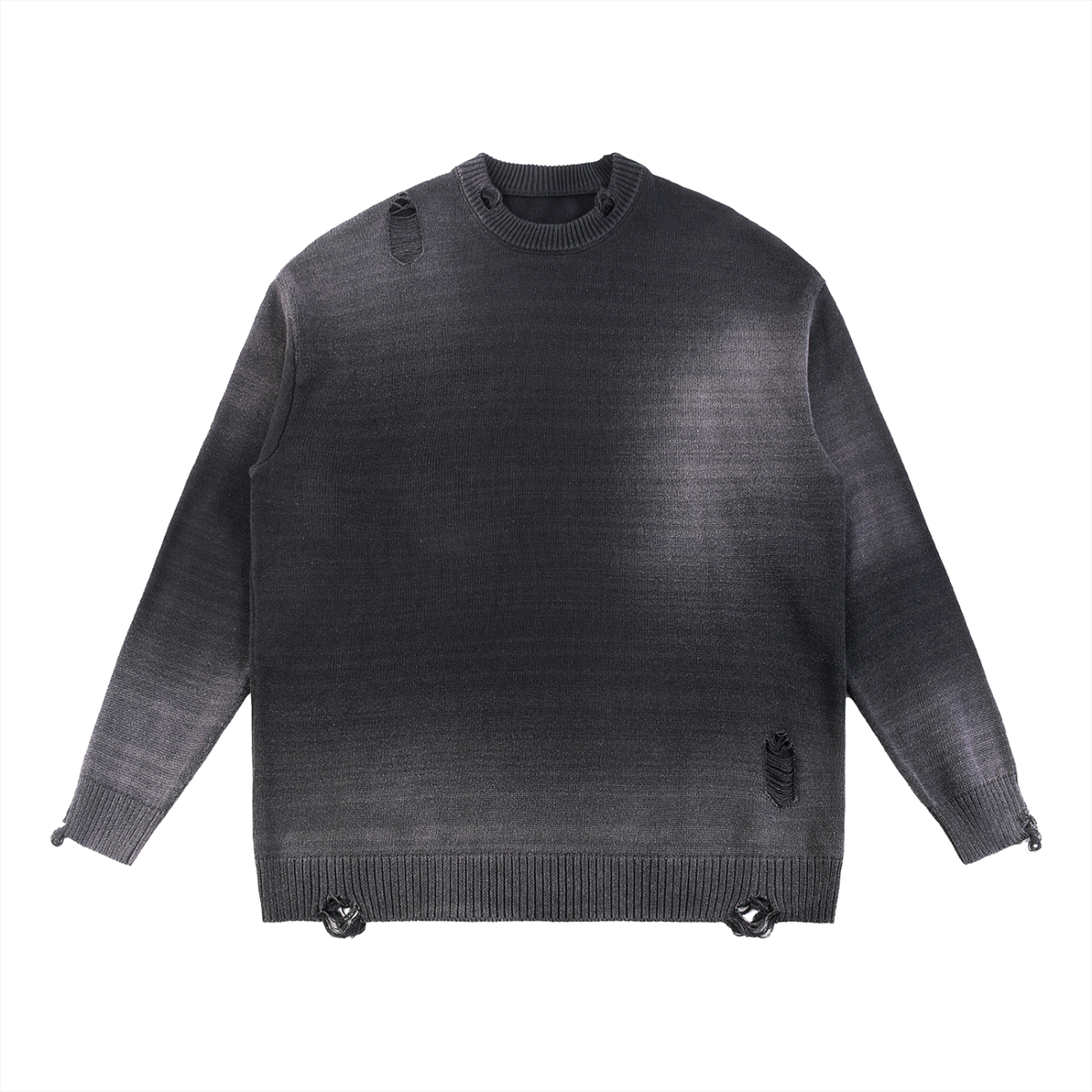 Sun Fade Distressed Ripped Crewneck Sweater - Vintage Grunge 