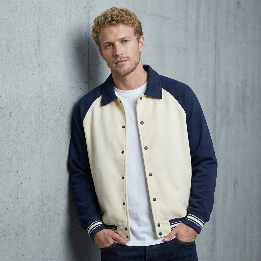 Contrast Raglan Sleeve Baseball Jacket