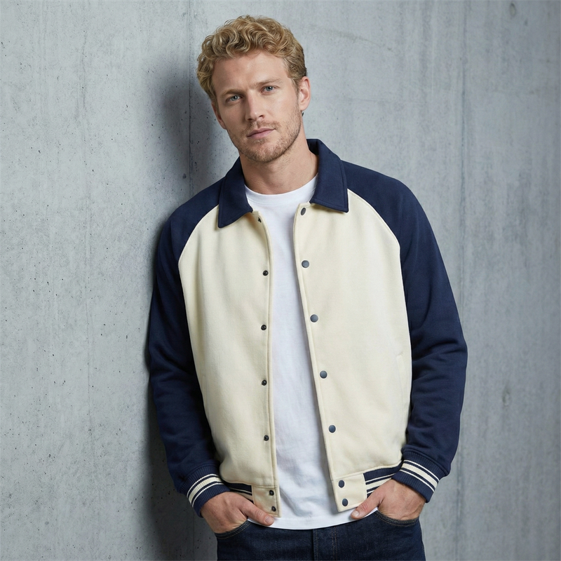 Contrast Raglan Sleeve Baseball Jacket