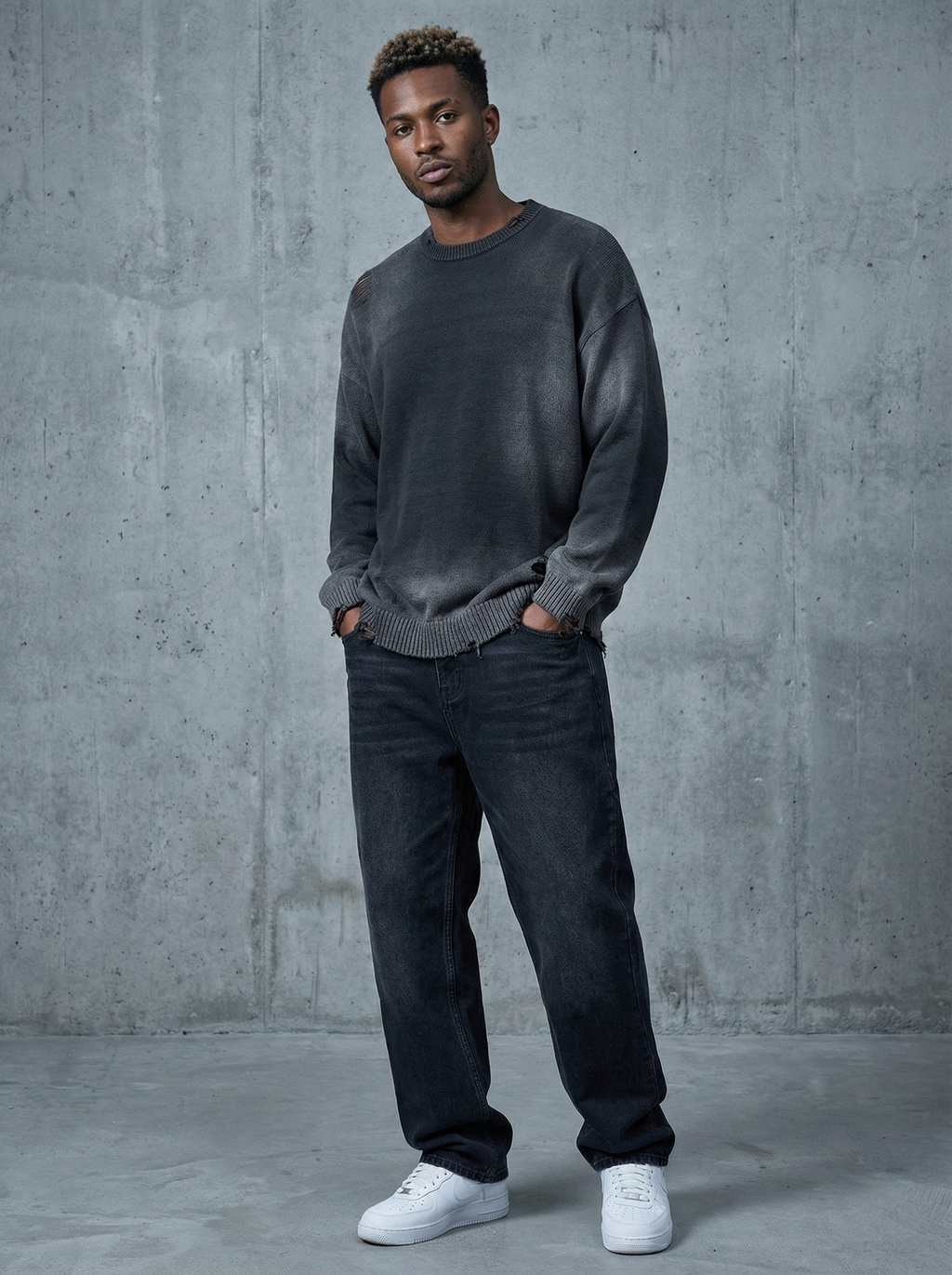 Sun Fade Distressed Ripped Crewneck sweater