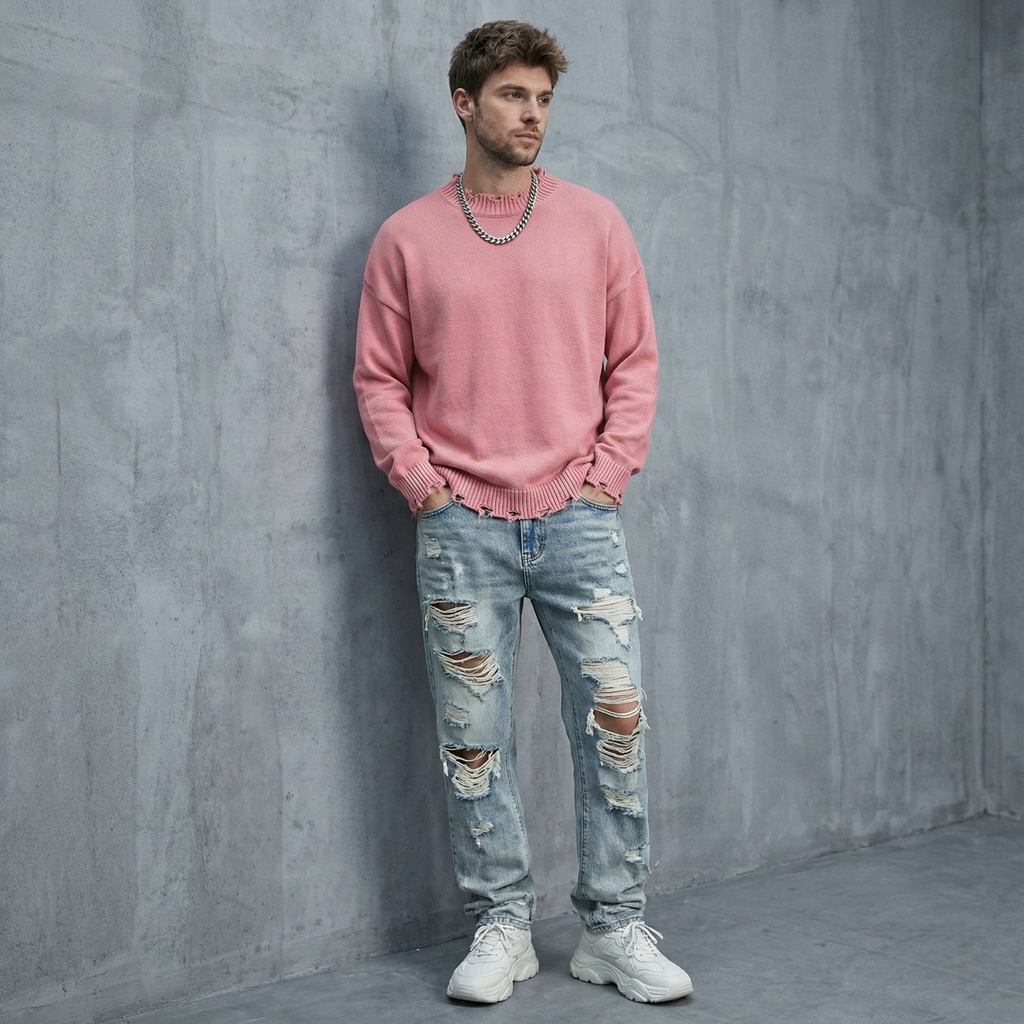 Vintage Washed Hand-Frayed Sweater