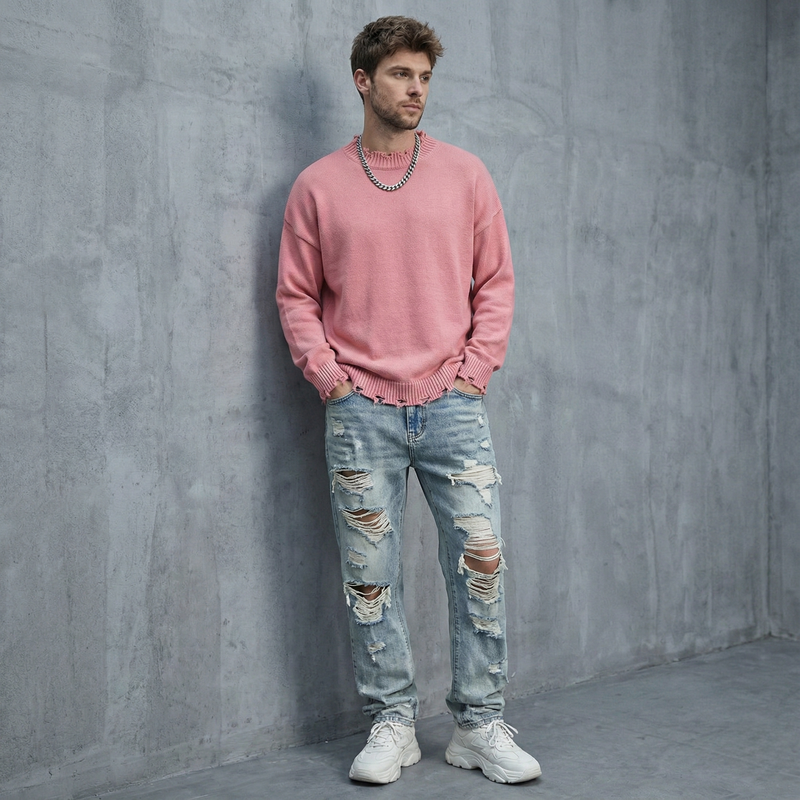 Vintage Washed Hand-Frayed Sweater