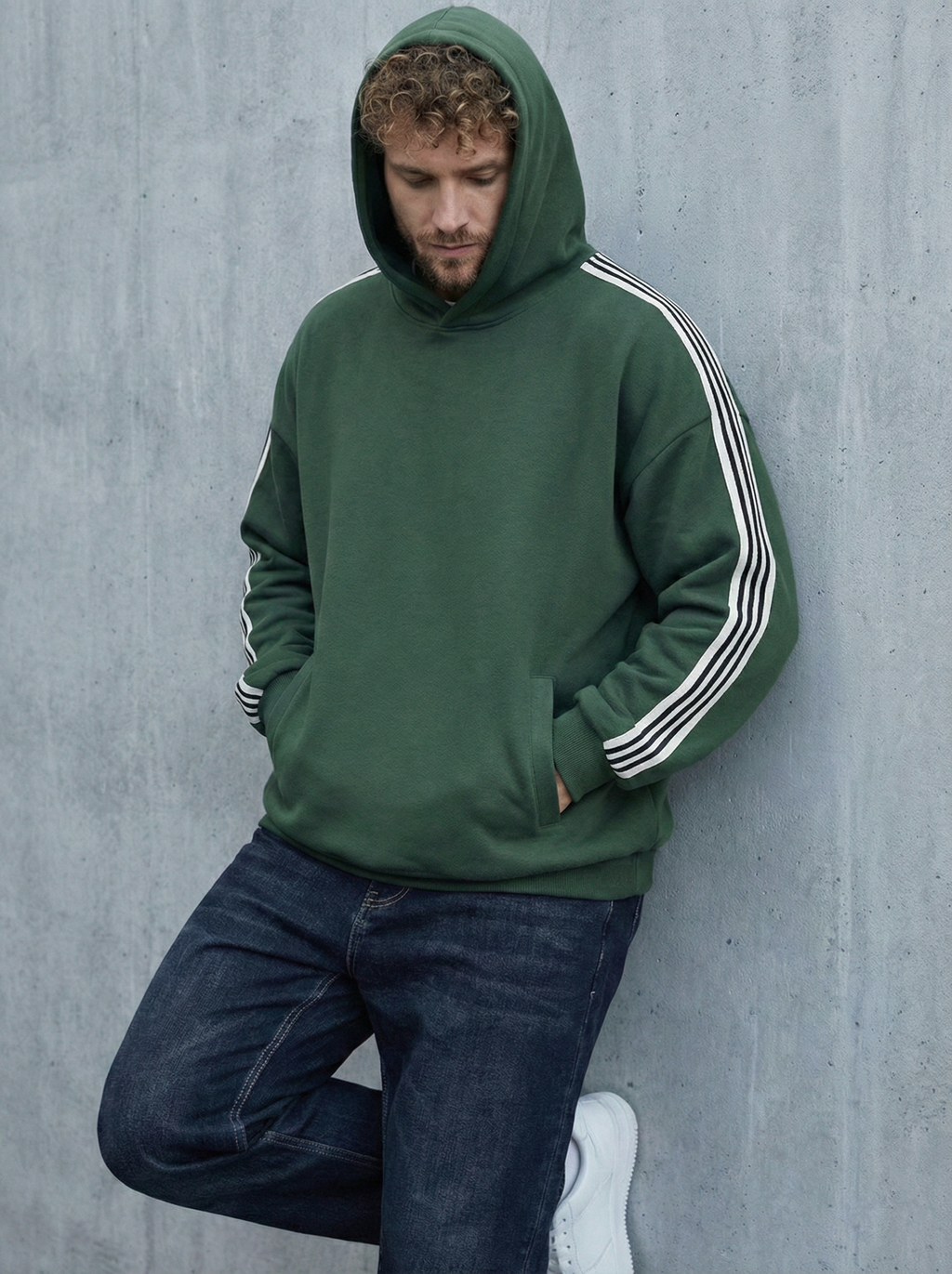 Side Stripe Drop-Shoulder Hoodie