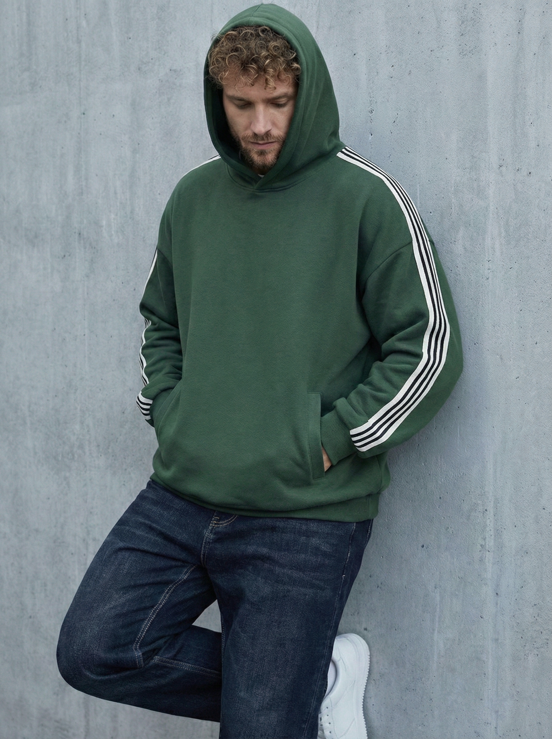 Side Stripe Drop-Shoulder Hoodie