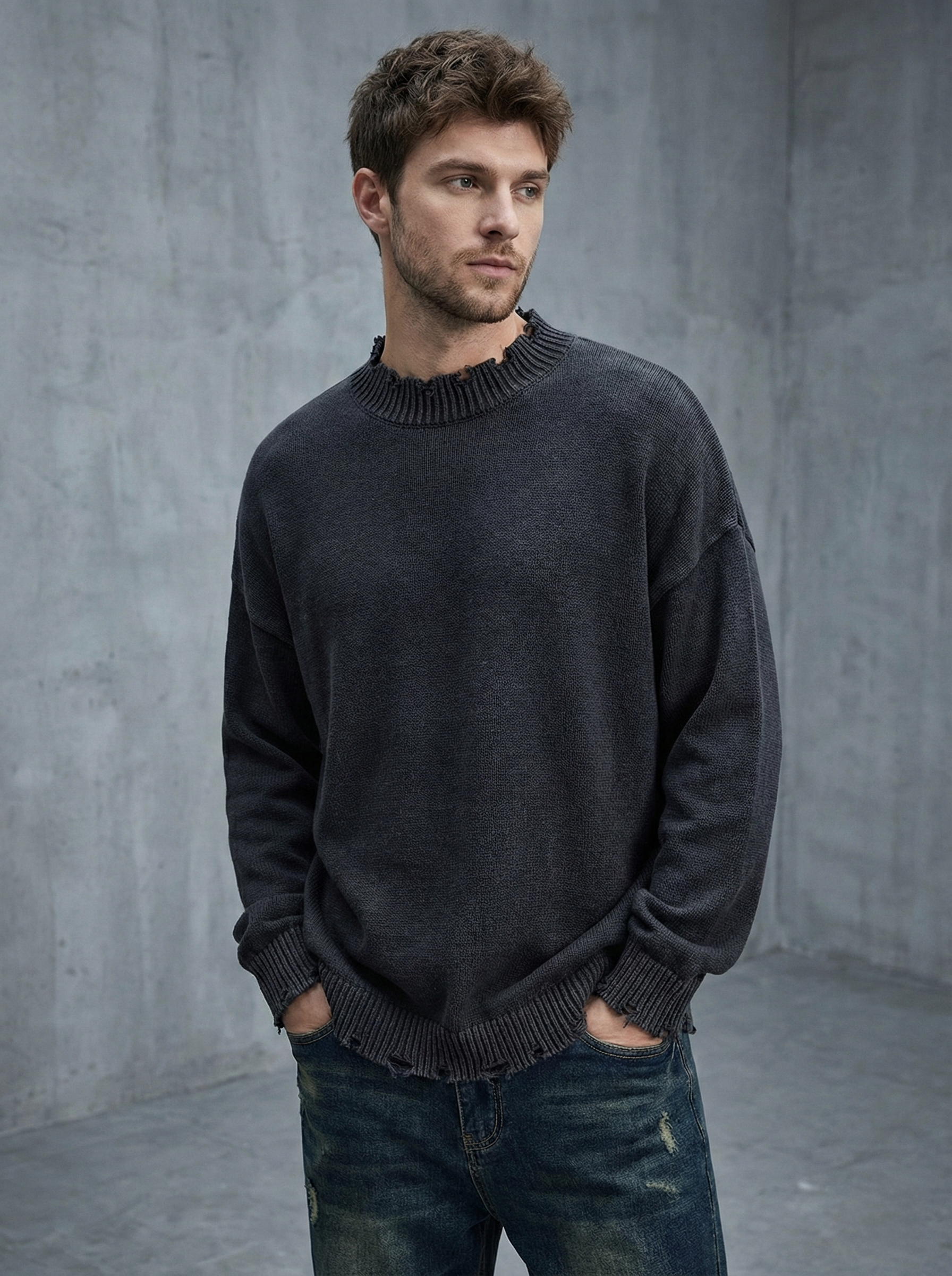 Vintage Washed Hand-Frayed Sweater