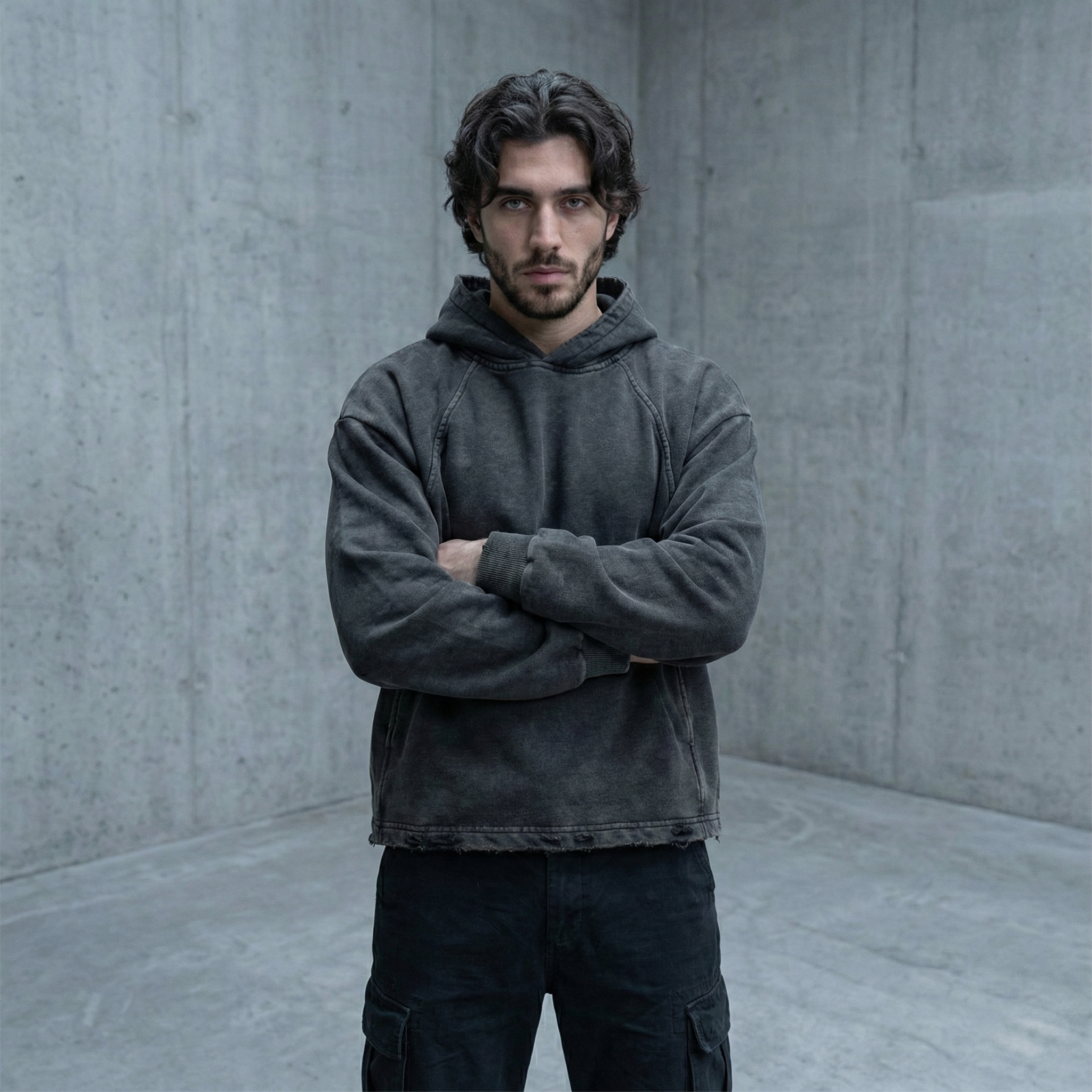 Vintage Washed Frayed-Hem Hoodie