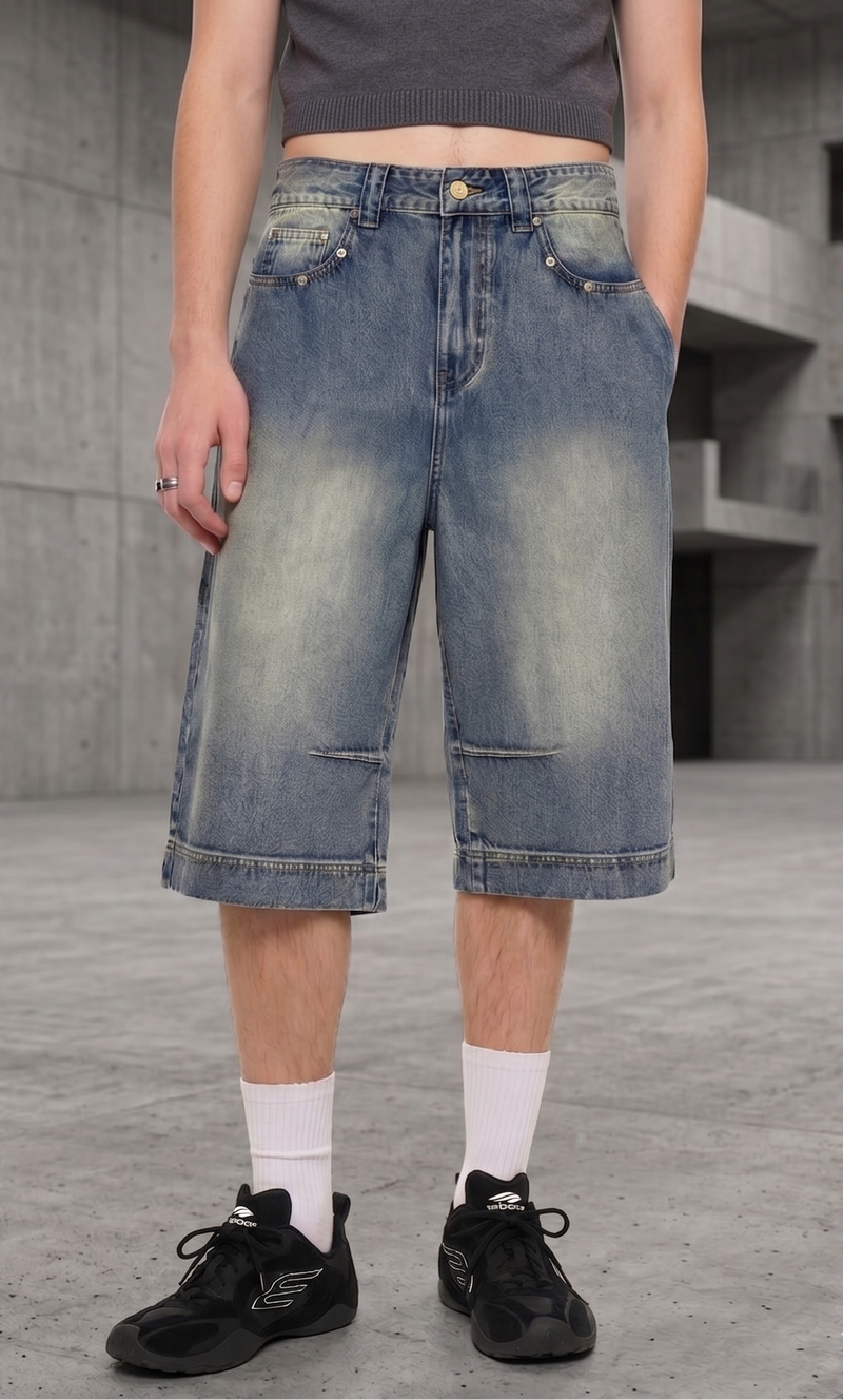 Vintage Wash Baggy Denim Shorts