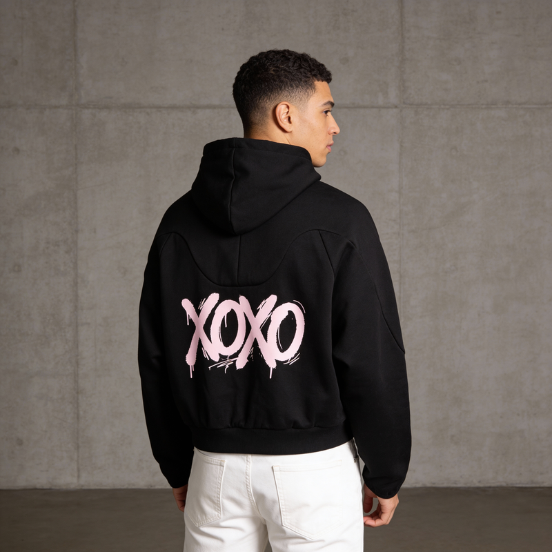 XOXO Curved Panel Raglan Hoodie - Oversized Streetwear Hoodie