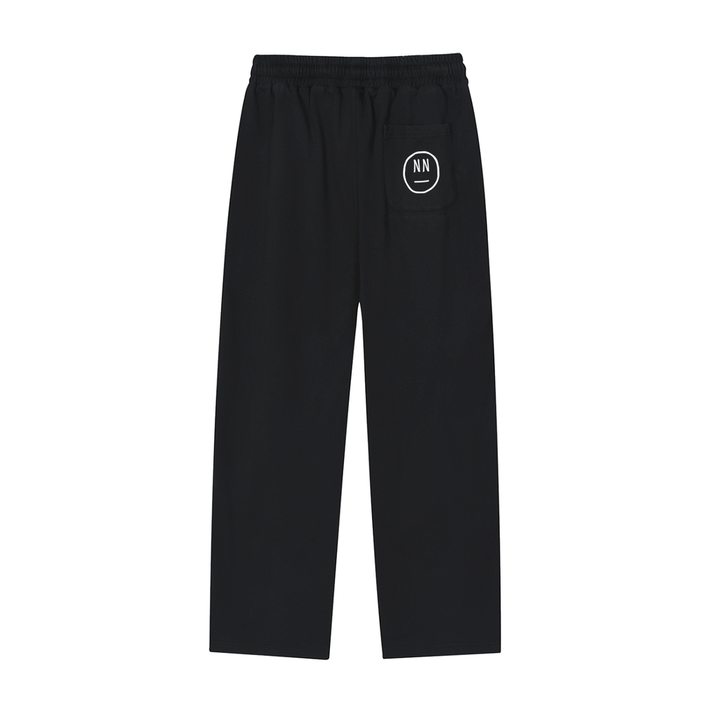 Black pants with a logo on a white background