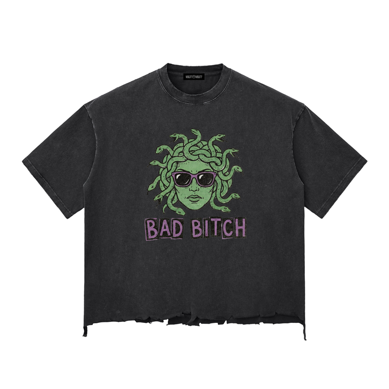 Medusa 'Bad Bitch' Raw-Hem Boxy T-Shirt