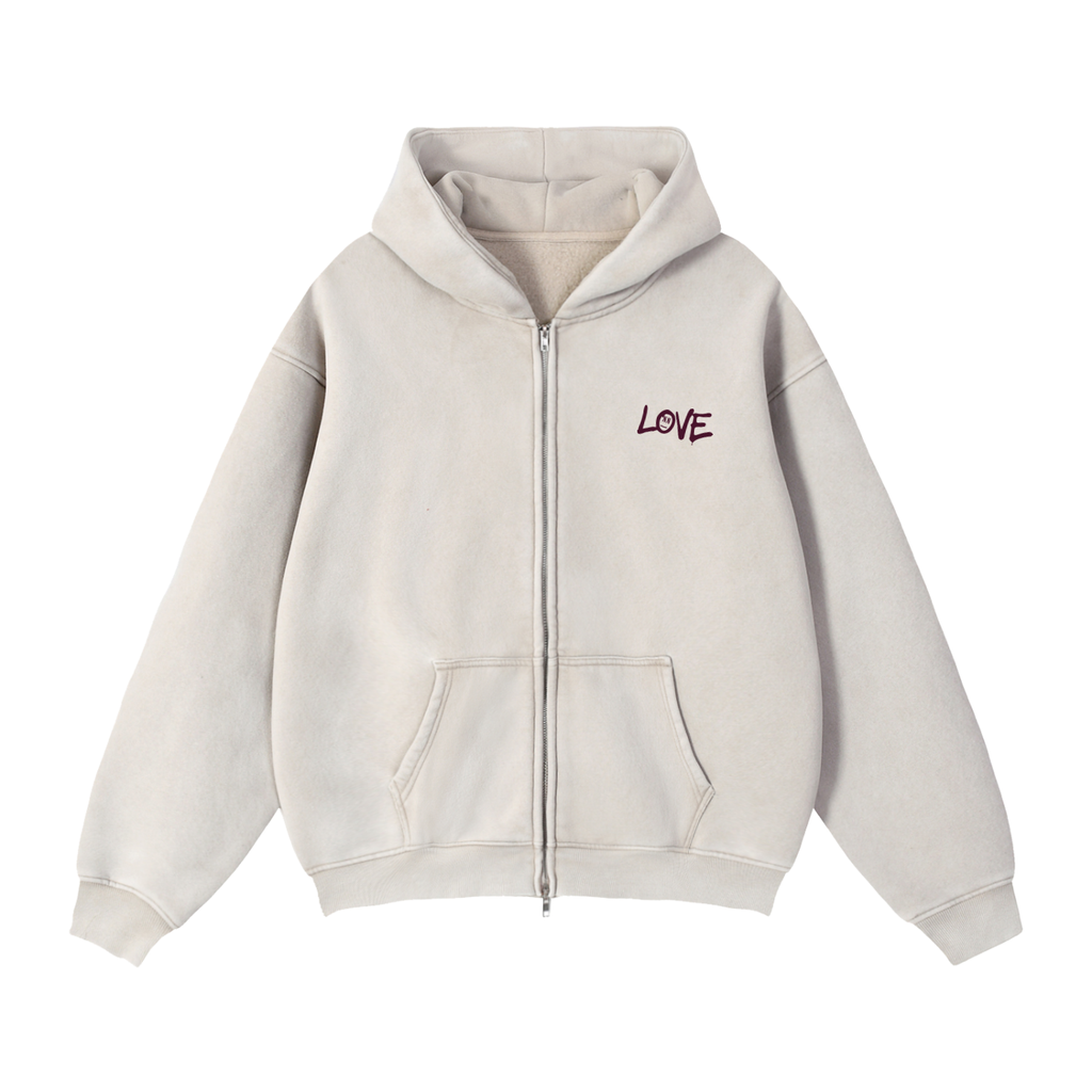 XOXO Zip-Through Boxy Fleece Hoodie