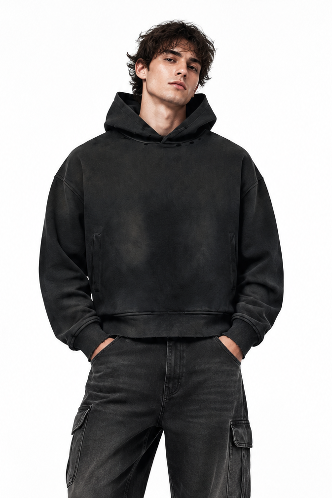 Unisex Sunfade Distressed Boxy Hoodie