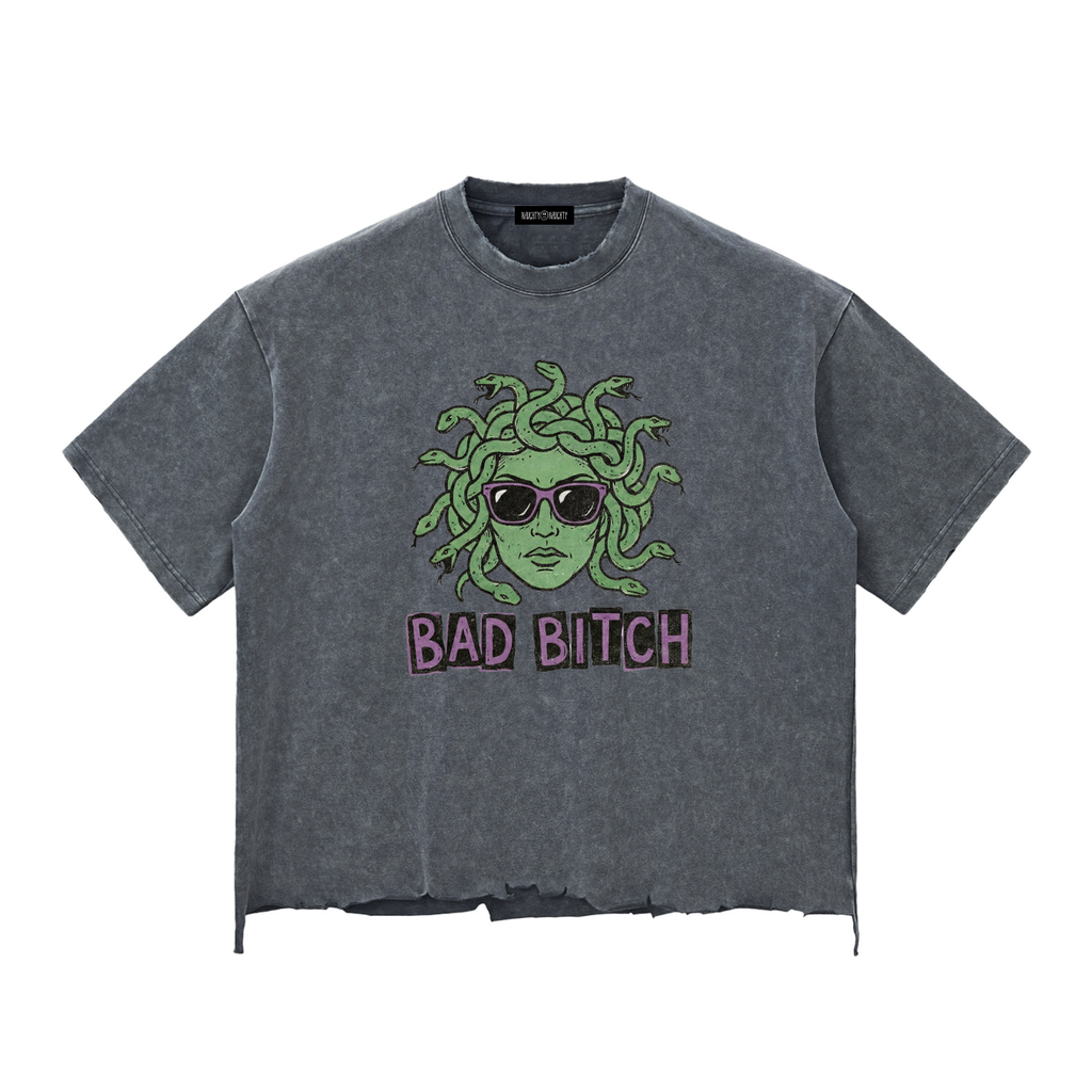 Medusa 'Bad Bitch' Raw-Hem Boxy T-Shirt